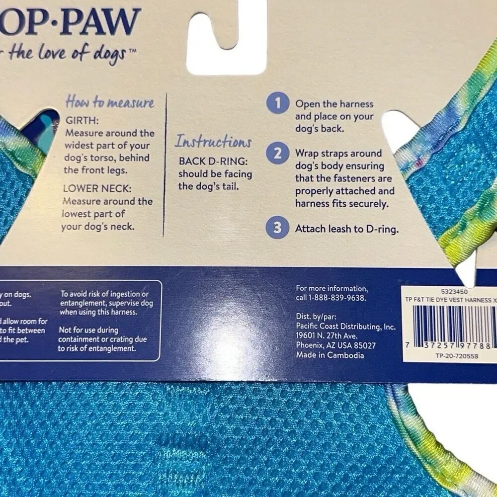 Top Paw Tie-Dye Comfort Fashion Harness/Vest (XXS)